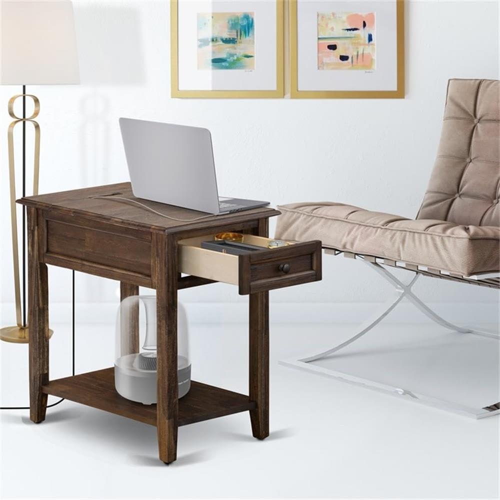 East West Furniture DE-07-ET Denison Modern End Table - Rectangle Side Table with a Drawer for Bedroom, 24x19 Inch, Distressed Jacobean